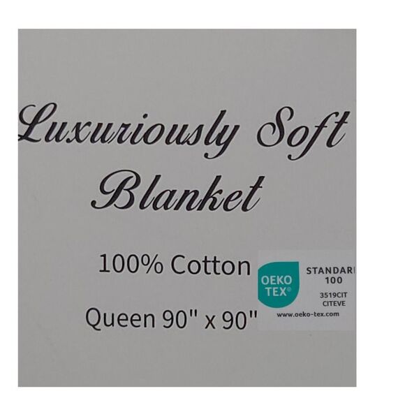 Docofil White Queen Size Cream Luxuriously Cotton Soft Blanket Made In Portugal - Picture 3 of 12